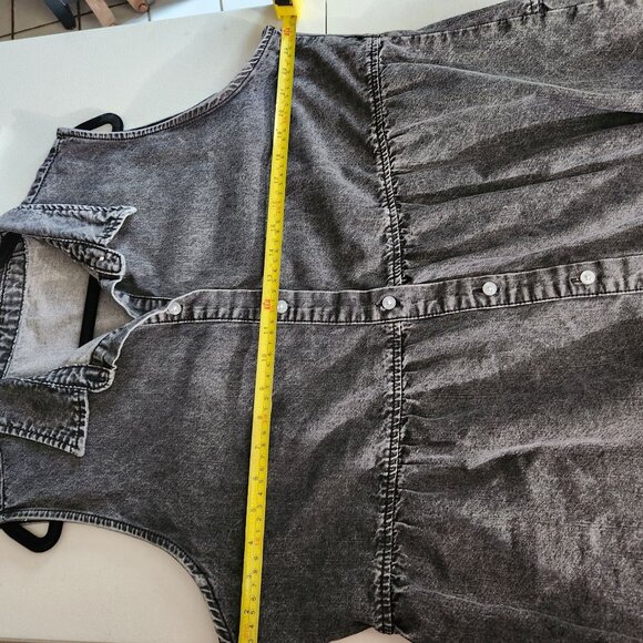 Denim Dress Sleeveless Gray Acid Wash Denim Button-Up Tunic Tiered Skirt Design - Picture 5 of 13